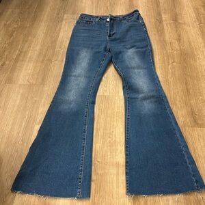 High waisted raw hem flares